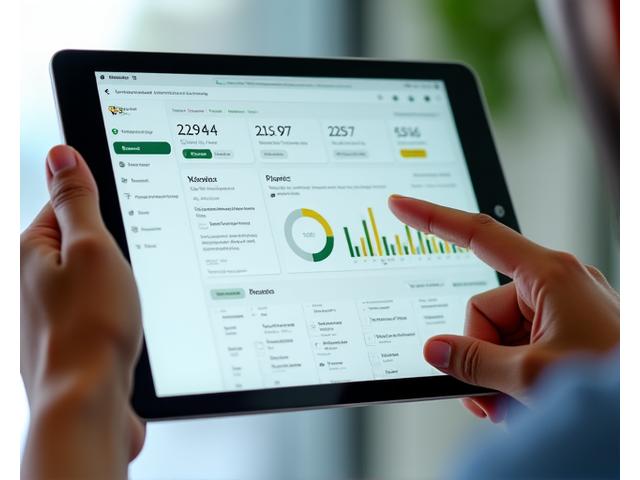 Interaktywny panel na tablecie z wykresami postępu i celami, symbolizujący narzędzia do śledzenia uważności.