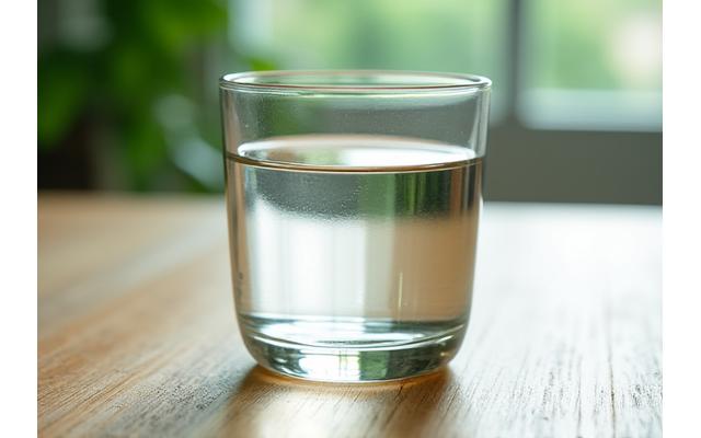 Szklanka wody z delikatnymi falami, symbolizująca mindful observation i spokój.