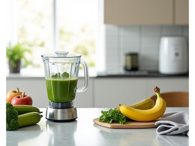 Nowoczesne urządzenia kuchenne: blender i frytkownica powietrzna.