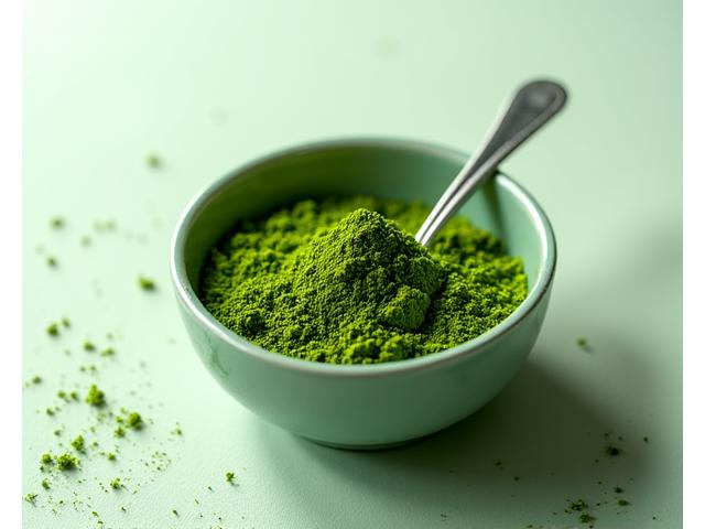 Miseczka z zielonym pudrem superfood.