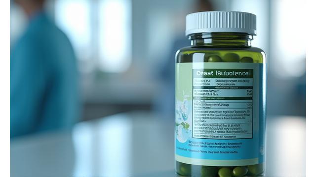 Zbliżenie na etykietę suplementu z wyraźnie widocznymi certyfikatami jakości i symbolem GMP, podkreślające znaczenie wyboru bezpiecznych produktów.